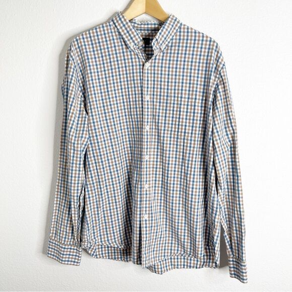 J Crew Mens Button Down Long Sleeve Shirt Blue & Brown Extra Large - Picture 1 of 3